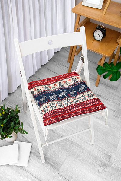 Realhomes Digital Printed Fluffy Chair Cushion with Christmas Deers Motif