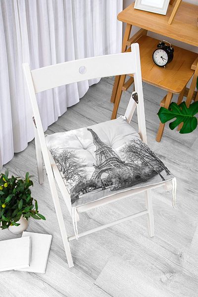 Realhomes Digital Printed Pofidic Square Chair Cushion with Eiffel Tower