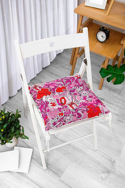 Realhomes Love You Themed Modern Fluffy Chair Cushion with Pink Background