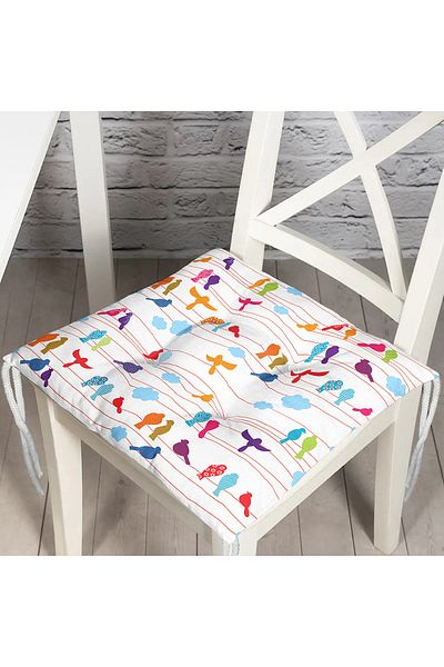 Realhomes Colorful Bird Themed Digital Printed Fluffy Square Chair Cushion