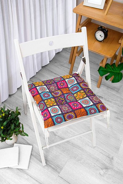 Realhomes Checkered Ethnic Patterned Special Design Pouf Chair Cushion