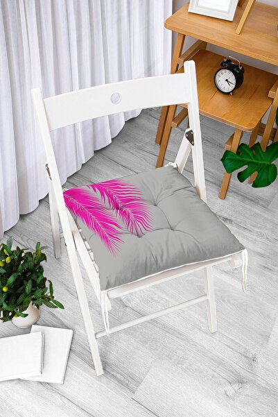 Realhomes Motiv palmovog lišća boje fuksije, pufasti jastuk za stolicu na siv...