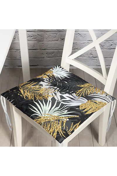 Realhomes Palm Leaves on Black Background Special Design Fluffy Chair Cushion