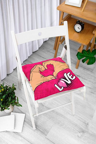 Realhomes Pink Love Popart Designed Digital Printed Pouf Chair Cushion