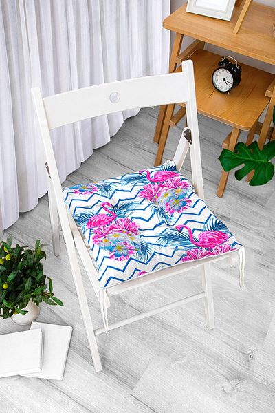 Realhomes Zigzag Floor Flamingo Printed Fluffy Square Chair Cushion