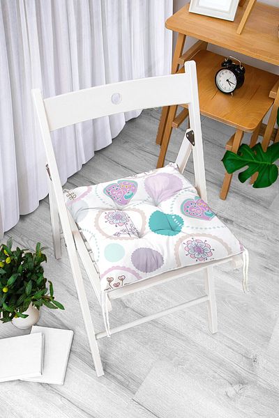 Realhomes Pastel Colored Round Flowers Digital Printed Pouf Chair Cushion