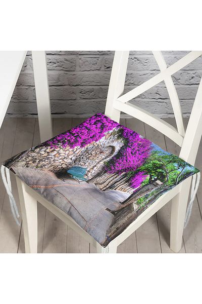 Realhomes Purple Ivy Patterned Digital Printed Pouf Chair Cushion