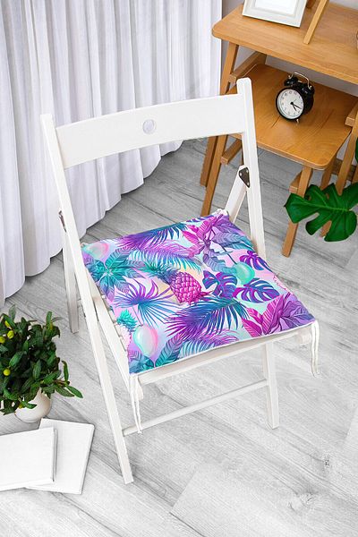 Realhomes Tropical Objects on Blue Background Modern Pouf Chair Cushion