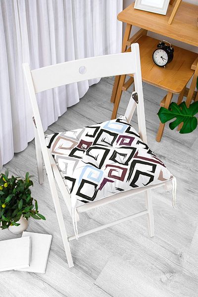 Realhomes Modern Digital Printed Pouf Chair Cushion with Black Turquoise Maze Drawing