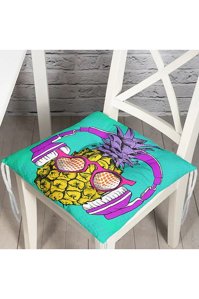 Realhomes Pineapple Patterned Digital Printed Fluffy Chair Cushion on Blue Background