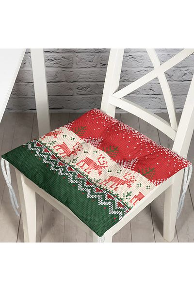 Realhomes New Year's Deers And Trees Printed Fluffy Square Chair Cushion