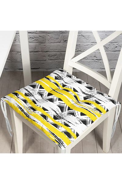 Realhomes Yellow Black Triangle And Stripes Patterned Fluffy Square Chair Cushion