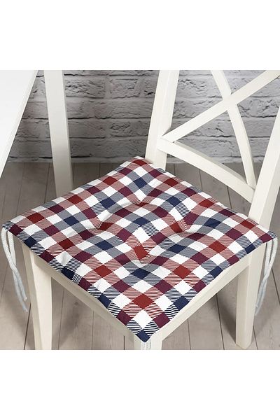 Realhomes Claret Red Navy Blue Plaid Patterned Fluffy Square Chair Cushion