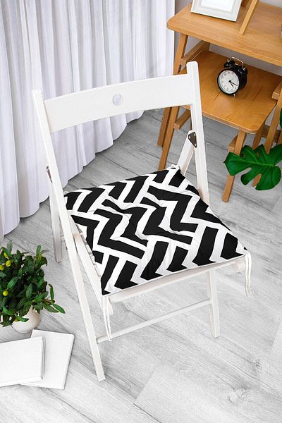 Realhomes Black and White Geometric Patterned Digital Fluffy Chair Cushion