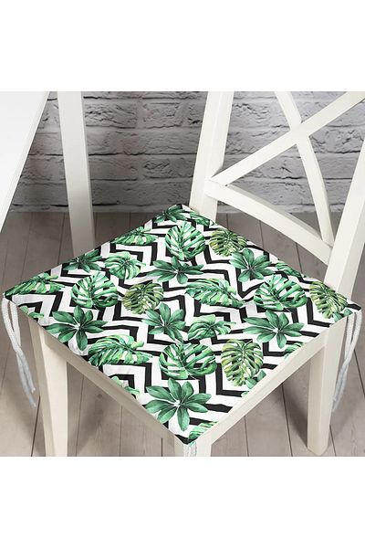 Realhomes Zigzag Black and White Stripe Themed Leaf Drawing Fluffy Chair Cushion