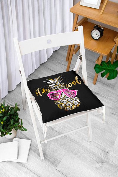 Realhomes Cool Pineapple Patterned Modern Pouf Chair Cushion on Black Background