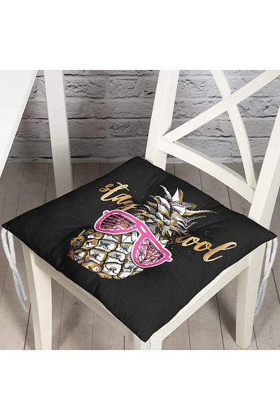 Realhomes Cool Pineapple Patterned Modern Pouf Chair Cushion on Black Background