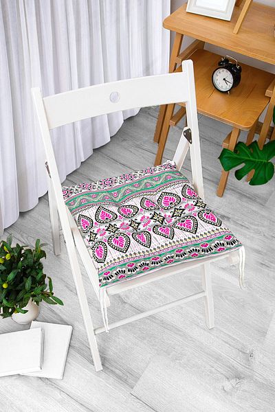Realhomes Fluffy Square Chair Cushion with Symmetrical Tile Motif