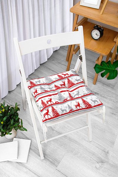 Realhomes Deer And Pine Trees Printed Fluffy Square Chair Cushion