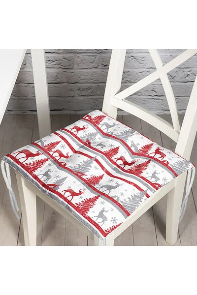 Realhomes Deer And Pine Trees Printed Fluffy Square Chair Cushion