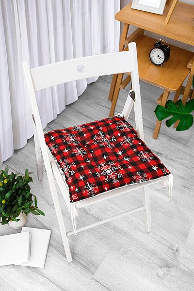 Realhomes Black and White Plaid Patterned Gold Gilded Decorative Pouf Chair Cushion