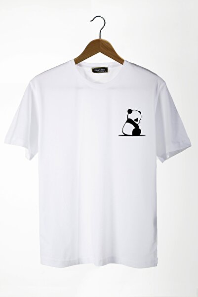 COLLIE Tricou de bază pentru bărbați, alb, cu imprimeu Panda, cu gât turnat, ...