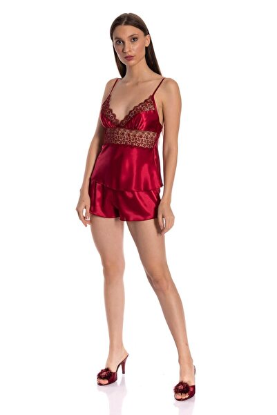 Espuar Set cămașă de noapte pentru femei, 6 piese, culoare burgundy, T3070