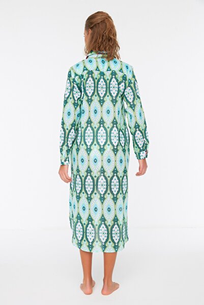 Trendyol Collection Green Ethnic Printed Long Voile Beach Kimono&Beach Kaftan TBESS20KM0017