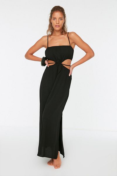 Trendyol Collection Detailní plážové šaty v černém střihu TBESS21EL2764
