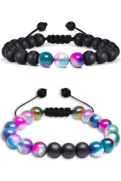 Tesbih Atölyesi مجموعة أساور من الحجر الطبيعي معتمدة باللون الوردي الأرجواني ...