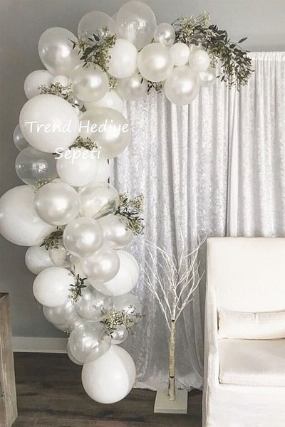 Trend Hediye Sepeti Pastel White Metallic White Transparent 100 Pcs Balloon Wedding Chain To Be Bride
