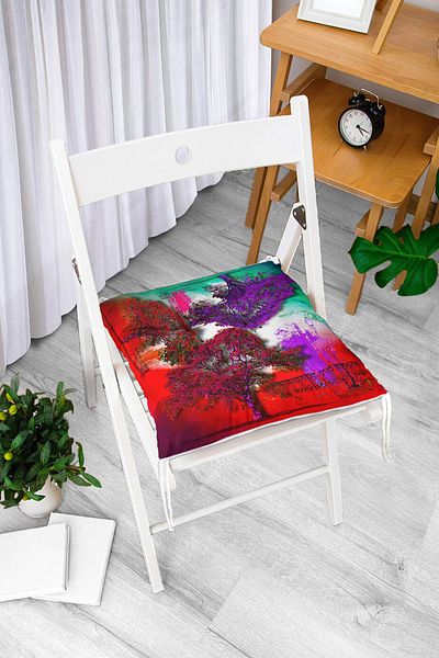 Realhomes Purple Trees on Colorful Floor Special Design Digital Printed Modern Pouf Chair Cushion