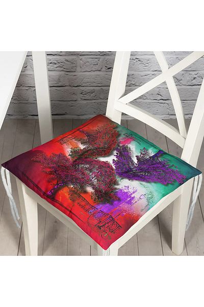 Realhomes Purple Trees on Colorful Floor Special Design Digital Printed Modern Pouf Chair Cushion
