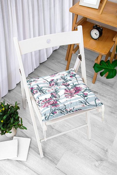 Realhomes Striped Flower Patterned Digital Printed Fluffy Square Chair Cushion