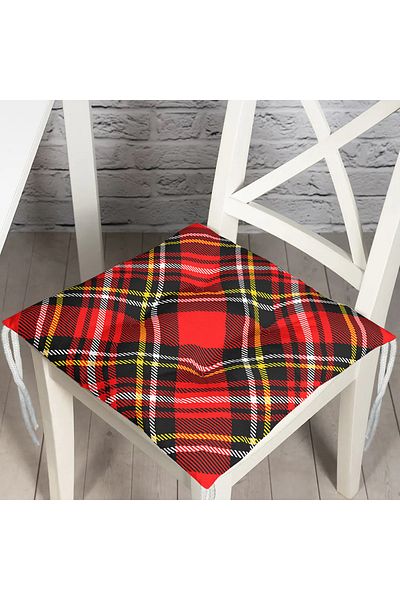 Realhomes Plaid Patterned Fluffy Square Chair Cushion with Red Background