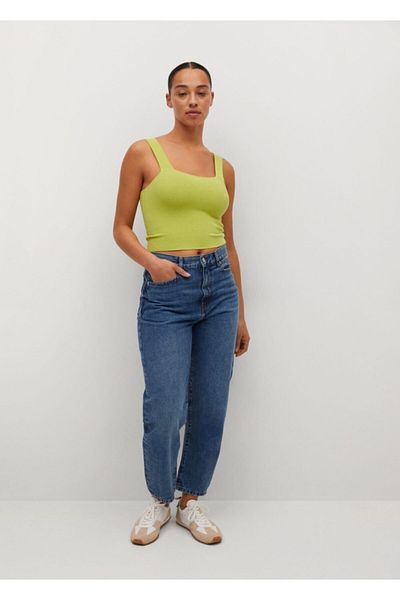 MANGO Woman Tricou scurt cu nervuri verzi de damă