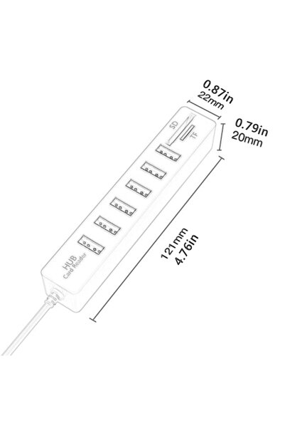 Alfais 4691 Usb Hub 6 Port Microsd Tf Sd Kart Okuyucu Çoklayıcı