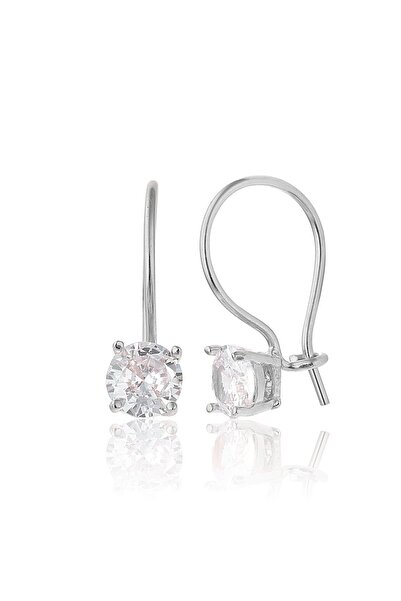 Zanaatsilver 925 Ayar Gümüş Zirkon Taşlı Rodyum Kaplama Tektaş Mengeç Küpe 6 Mm