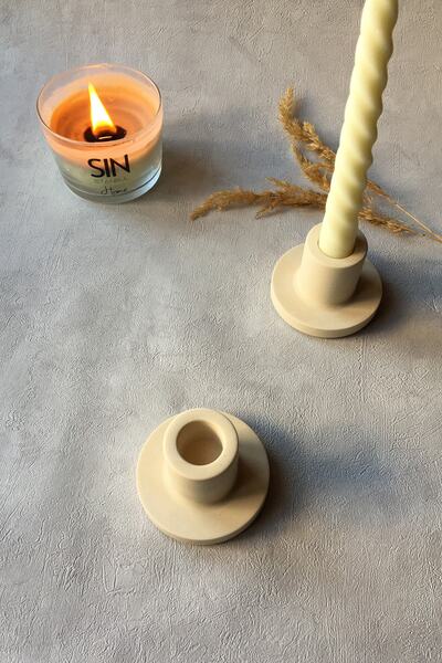 sin istanbul 2'li Şamdan Mumluk Beton Bej