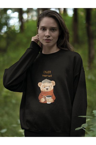 SUNFREE Унисекс суитшърт с щампа на плюшено мече