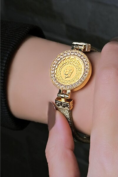 aytekgold Kauçuklu Gold Simli Çeyrekli Bileklik