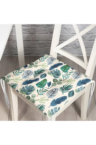 Realhomes Pofidik Square Chair Cushion with Watercolor Leaves Design on Powder Floor