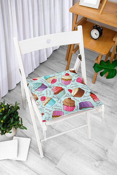 Realhomes Colorful Cupcake Patterned Digital Fluffy Chair Cushion