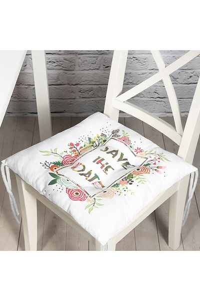 Realhomes Save The Date Flower Patterned Digital Printed Decorative Fluffy Chair Cushion