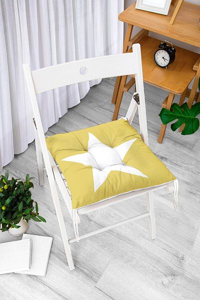 Realhomes Star Patterned Digital Printed Pouf Chair - 40x40 cm Cushion