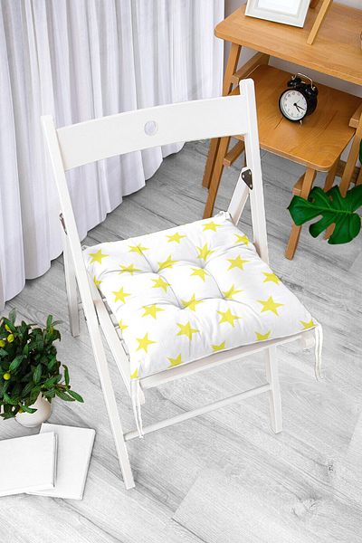Realhomes Yellow Star Fluffy Square Chair Cushion