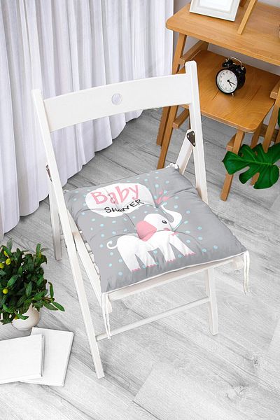 Realhomes Wellcome Baby Patterned Digital Printed Baby Room Chair Cushion on Gray Background