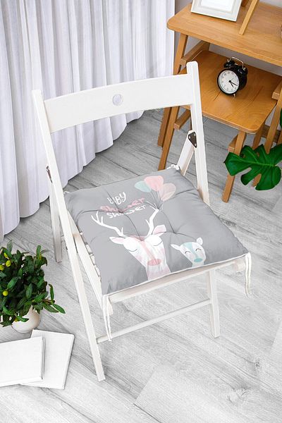 Realhomes Unicorn Baby Shower Patterned Chair Cushion with Gray Background