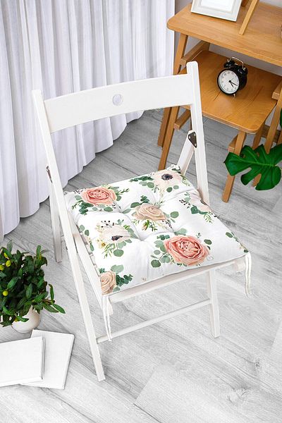 Realhomes Special Design Flower Themed Digital Printed Fluffy Square Chair Cushion