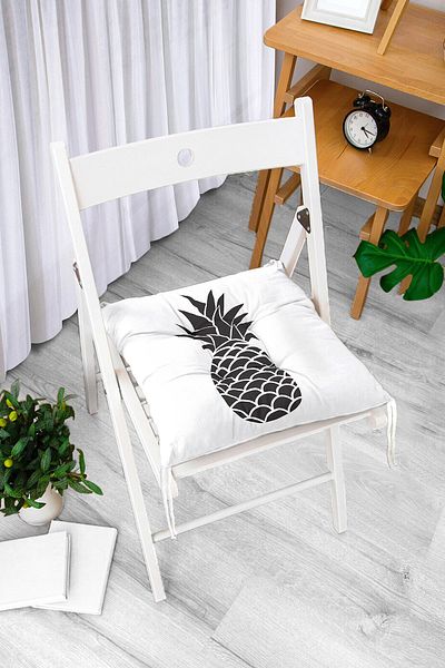 Realhomes Black and White Pineapple Printed Fluffy Square Chair Cushion